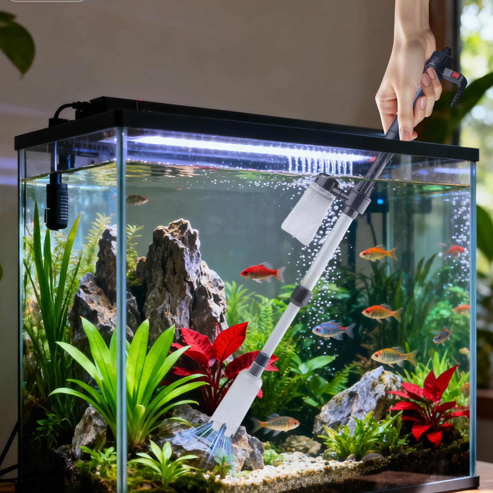 Planted Aquarium Cleaning - 水槽用真空砂利クリーナー、調整可能な伸縮式USBポータブル水槽掃除機、オフィスやアパート向けツール
