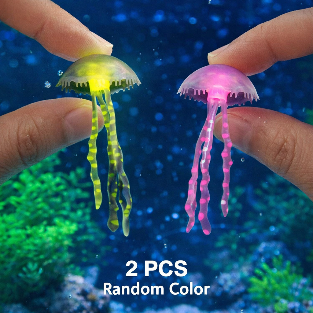 Aquarium Plants Live - 発光シミュレーションクラゲ 2個入り ランダムカラー 浮遊水槽装飾 水中景観 魚タンクオーナメント