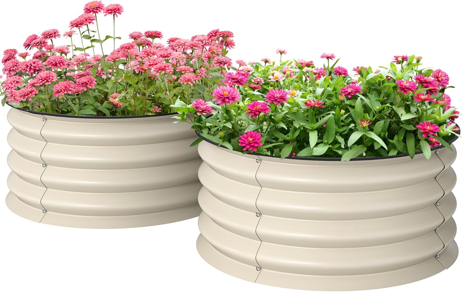 Planted Tank - 亜鉛メッキ仕上げの高床式菜園セット（2個入り）、安全エッジ付き屋外用プランター、花、ハーブ、野菜を育てるための組み立て簡単なストックタンク、2フィート x 2フィート x 1フィート、クリームホワイト