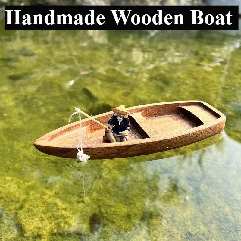 手作り木製ボートミニフローティングボートモデル漁師猫漁船水槽 - Aquarium Driftwood のレビューと価格
