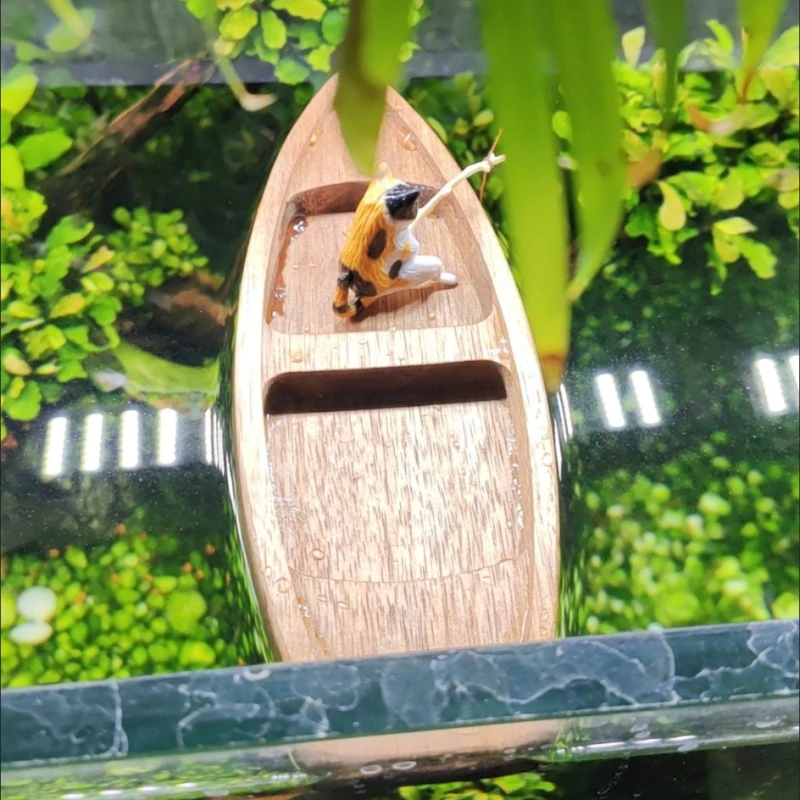 手作り木製ボートミニフローティングボートモデル漁師猫漁船水槽 - Aquarium Driftwood のレビューと価格
