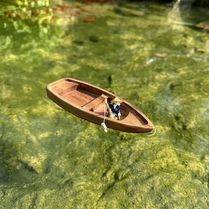 手作り木製ボートミニフローティングボートモデル漁師猫漁船水槽 - Aquarium Driftwood のレビューと価格